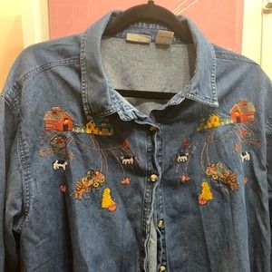 Embroidered denim fall shirt
